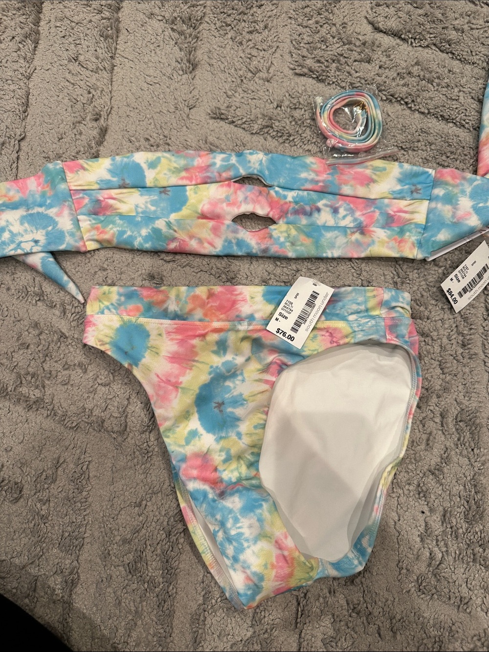 South Moon Under Pastel Tie-Dye Bikini Set in Blue, Pink, Yellow